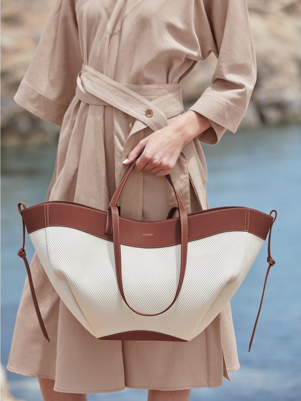 Polene Cyme Tisse Bag cognac Canvas - Picture 2 of 16